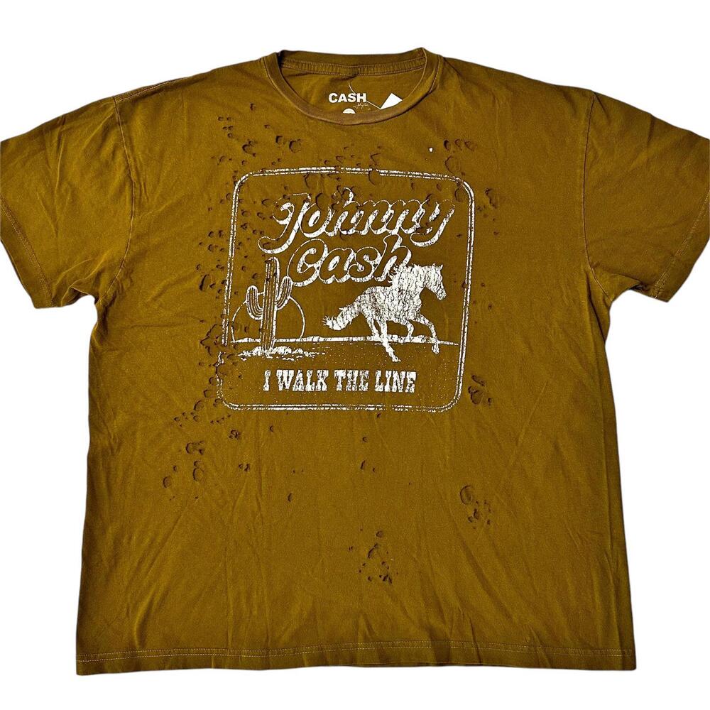 NWT Johnny Cash I Walk the Line T-Shirt Distressed Women L
